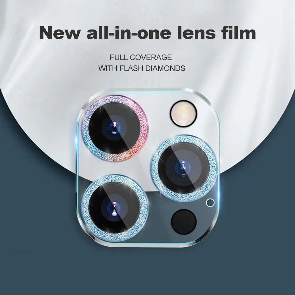 Glitter Camera Protector For iPhone 16 Pro Max 15 Plus 14 13 12 11 Pro Max 16 Plus 15pro Full Cover Diamond Lens Film Protection