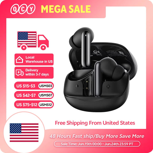 QCY Melobuds N50 ANC Bluetooth 5.4 Wireless Earphones Active Noise Cancellation 6 Mics Clear Call Earbuds Multipoint Connection