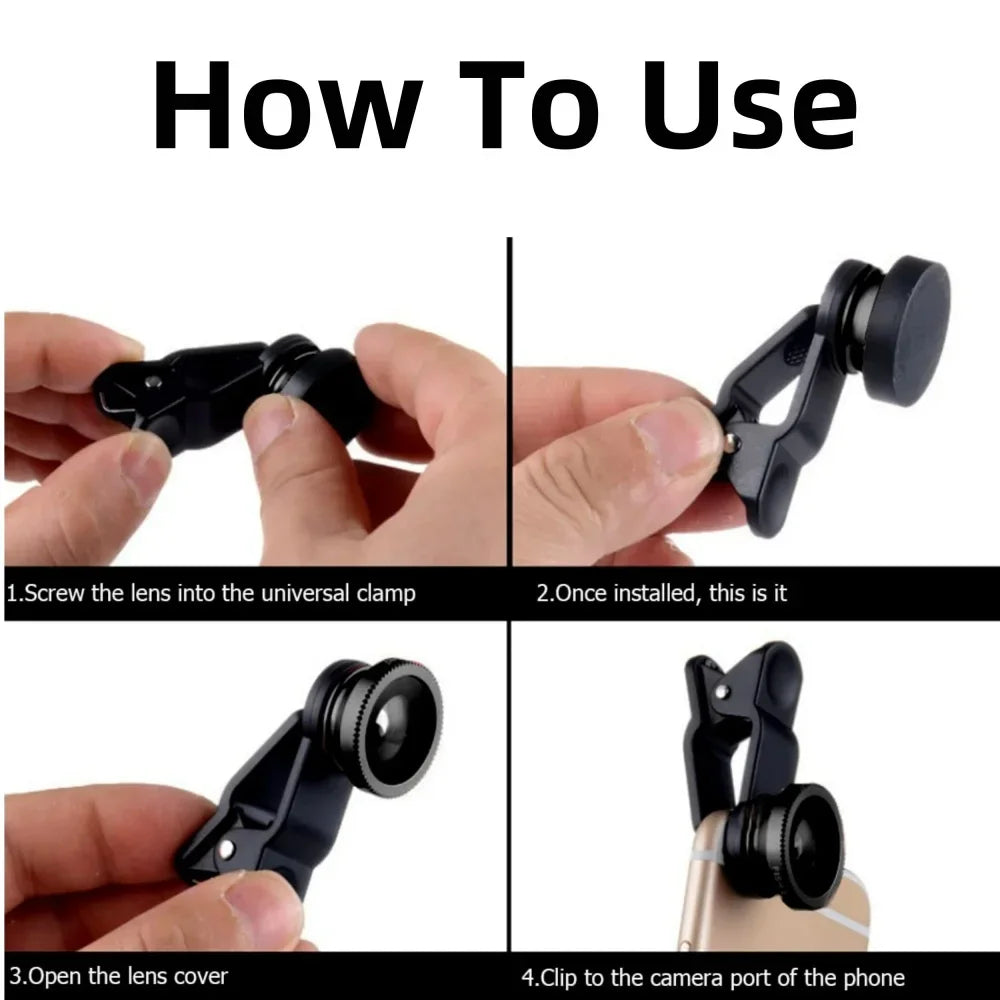 3In1 Mobile Phone Fish Eye Lens 0.67X Wide Angle Macro Lenses Camera Kits With Clip Universally Lens For iPhone 16 Xiaomi Huawei