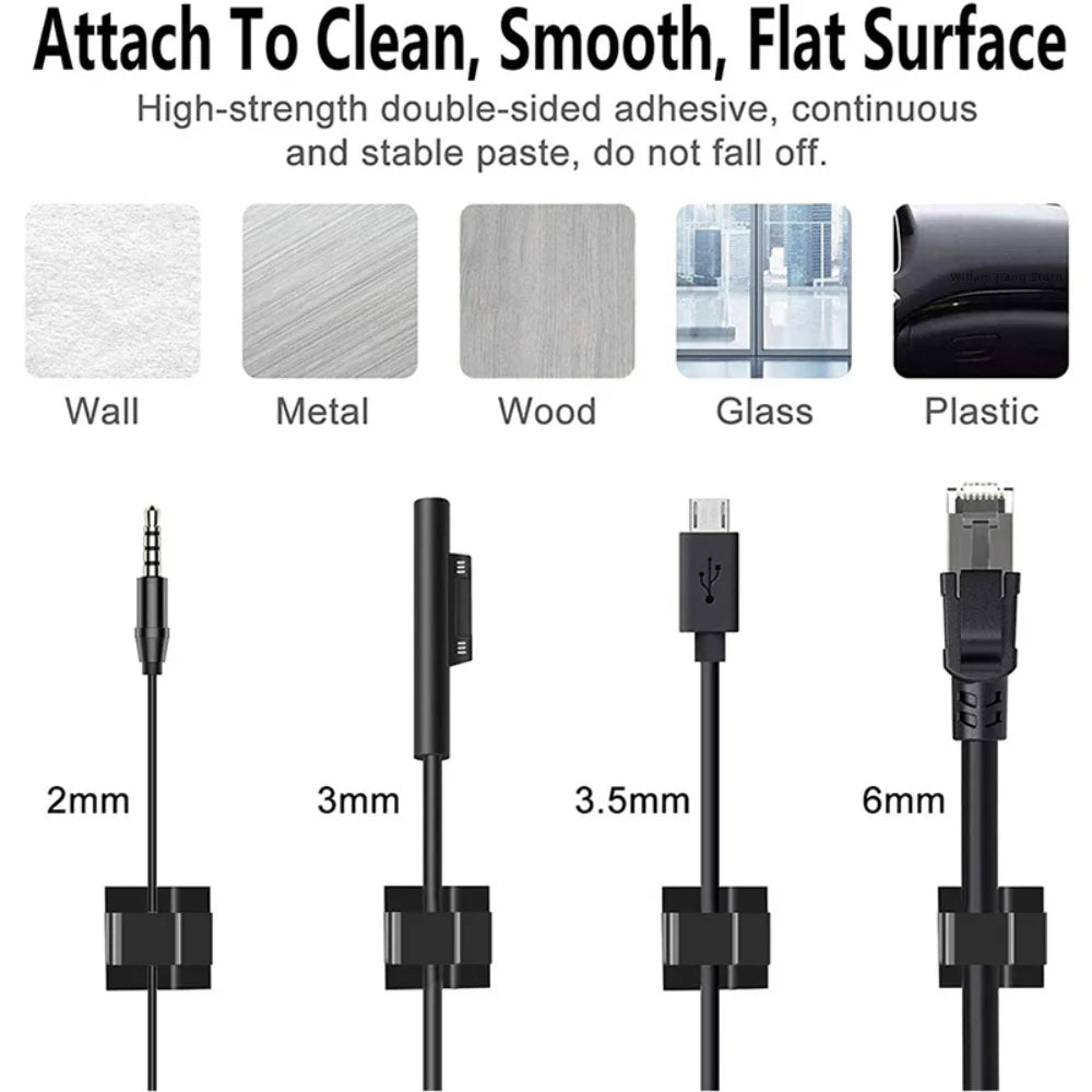 50Pcs Adhesive Cable Wire Clips Clear Cable Outdoor Cable Management Wire Organizer Cord Holder for Under Desk Car Wall TV Cable