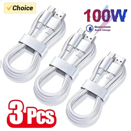 3PCS 100W 6A Super Fast Charger Cable Fast USB Type C Charging Data Cord Quick Charger Cabletype c charger fast charging