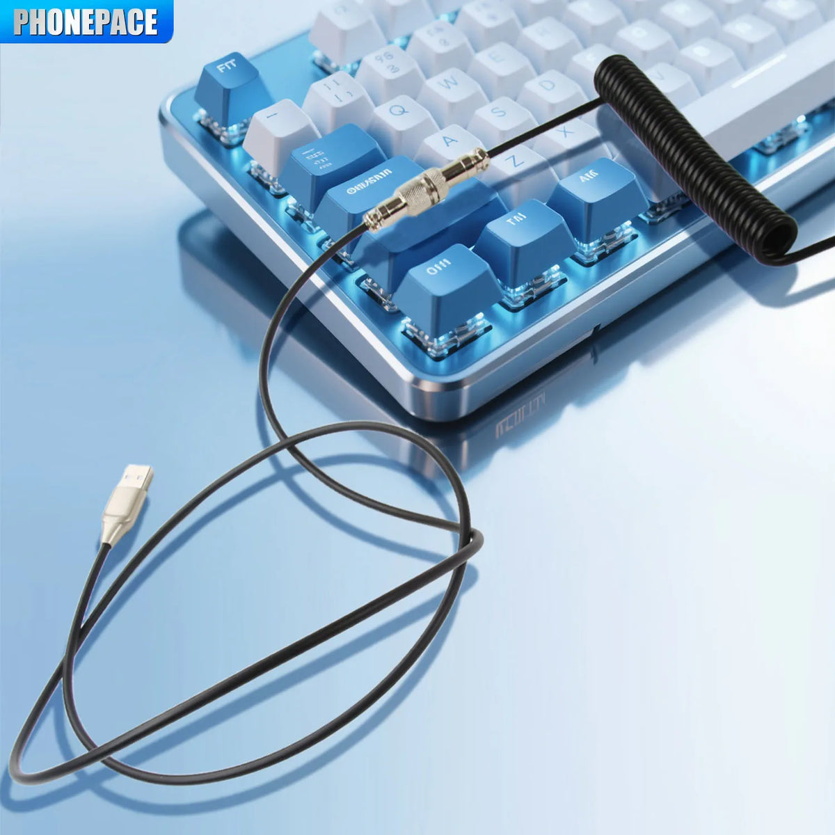 USB Type C Coiled Cable for Mechanical Keyboard, 3M Max Aviator Aviation Connector Cord for Desktop Computer