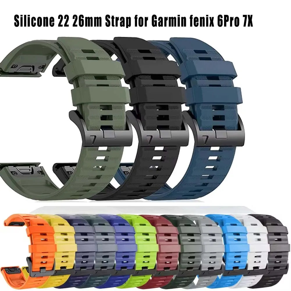 22mm 26mm Quick Fit Silicone Strap For Garmin Fenix 8/7/7X/6/6X Pro/5/5X Plus Replacement Watch Band For Garmin EPIX/Enduro 3