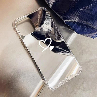 Cute Love Heart Mirror Phone Case For iPhone 11 12 13 14 15 16 Pro Max XS X XR 7 8 Plus SE Make Up Mirror Shockproof Soft Cover