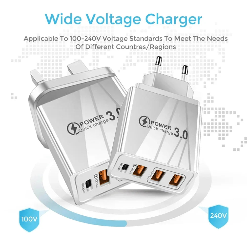 20W USB Charger QC 3.0 Type C PD Fast Charge For iPhone 12 13 Max Samsung S21 Huawei Xiaomi Mobile Phone EU/US Plug Wall Charger