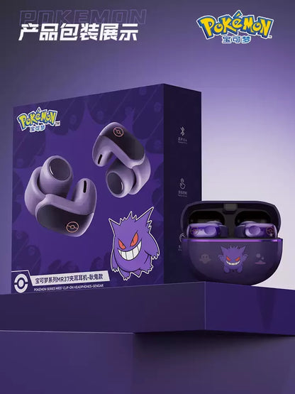 Genuine Pkm Gengar Anime Bluetooth Wireless Headset Ear clip type Gaming stereo sports headphones High Endurance Trendy Gifts