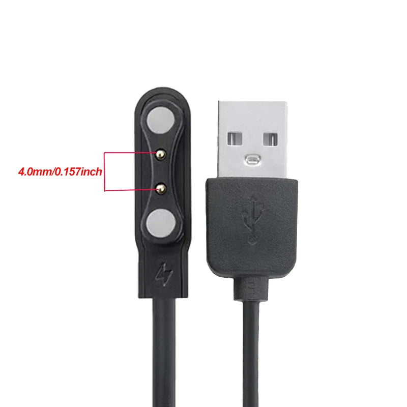 USB Charging Cable And Adapter for Smartwatches, Featuring a 2-Pin And 4-Pin Dock for Power Connection.