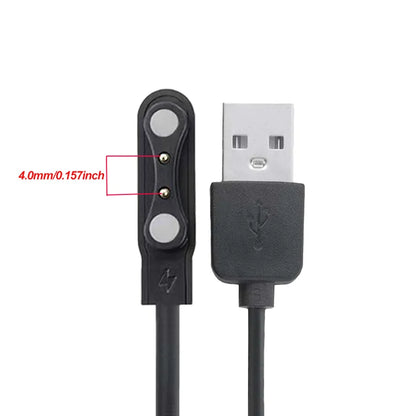USB Charging Cable And Adapter for Smartwatches, Featuring a 2-Pin And 4-Pin Dock for Power Connection.