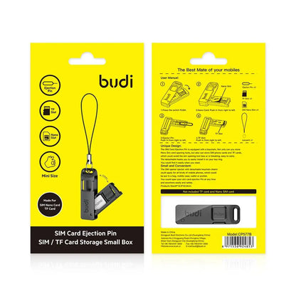 BUDI Anti-Lost Sim Card Eject Pin Needle Plastic Storage Box Mobile Phone Steel Ejector Pin SIM TF Card Tray Opener Keyring