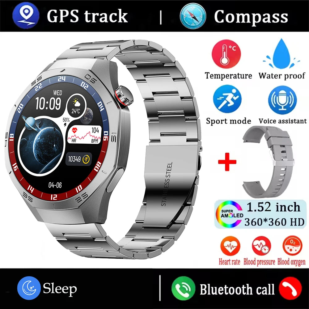 2025New For Android and ios Smart Watch Men AMOLED Screen GPS Motion trajectory Heart Rate Bluetooth Calls SmartWatch Waterproof
