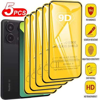 5PCS 9D Screen Protector for Xiaomi Redmi Note 14 13 Pro 5G 12 11 10 9 8 9S 10S 11S 12S 14S 15C 14C 9A 9C 9T 10A 10C 11A 12C 13C