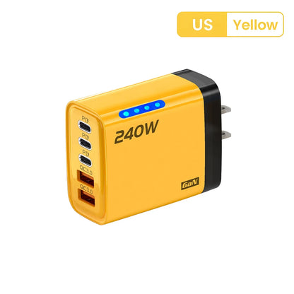 5 in 1 GaN Desktop Charger 240W Fast Charging Adapter 10A USB To TypeC Cable 3PD 2 USB Charger For IPhone 16 15pro Laptop