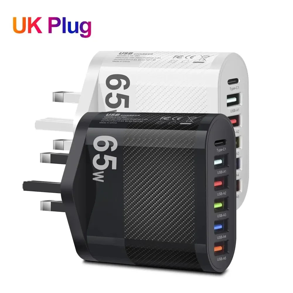 3.1A 5 Ports USB Charger PD Fast Charging Adapter For iPhone Xiaomi Samsung Mobile Phone EU/US/UK Plug Charge QC3.0 Wall Charger
