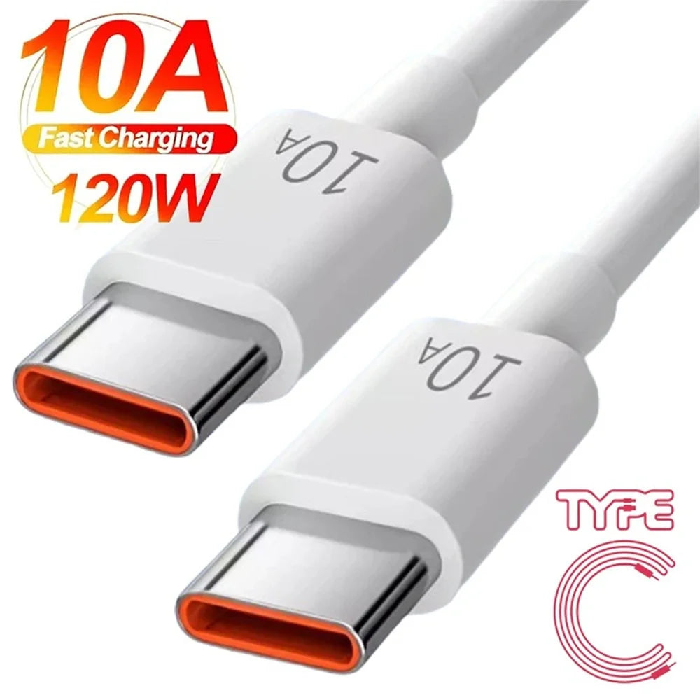 10A Type C To Type C Cable 120W Super Fast Charging Phone Charger Data Wire For Samsung Xiaomi Huawei USB C Quick Charger Cable