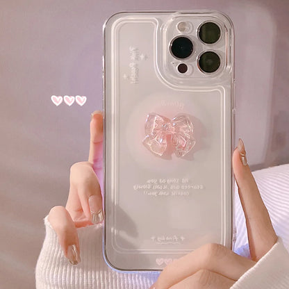 Clear Case with Pink Bow for iPhone 15 14 13 12 11 Pro Max Plus 7 8 SE XS, Cute Transparent Stylish Shockproof Protective Cover