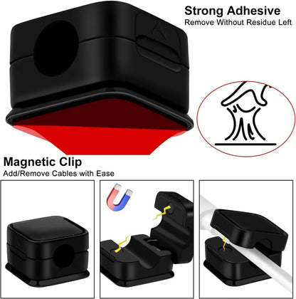 3-12 Pcs/Set Magnetic Cable Clips Cable Organiser Adjustable Cord Holder Under Desk Organizing Cable Management Holder