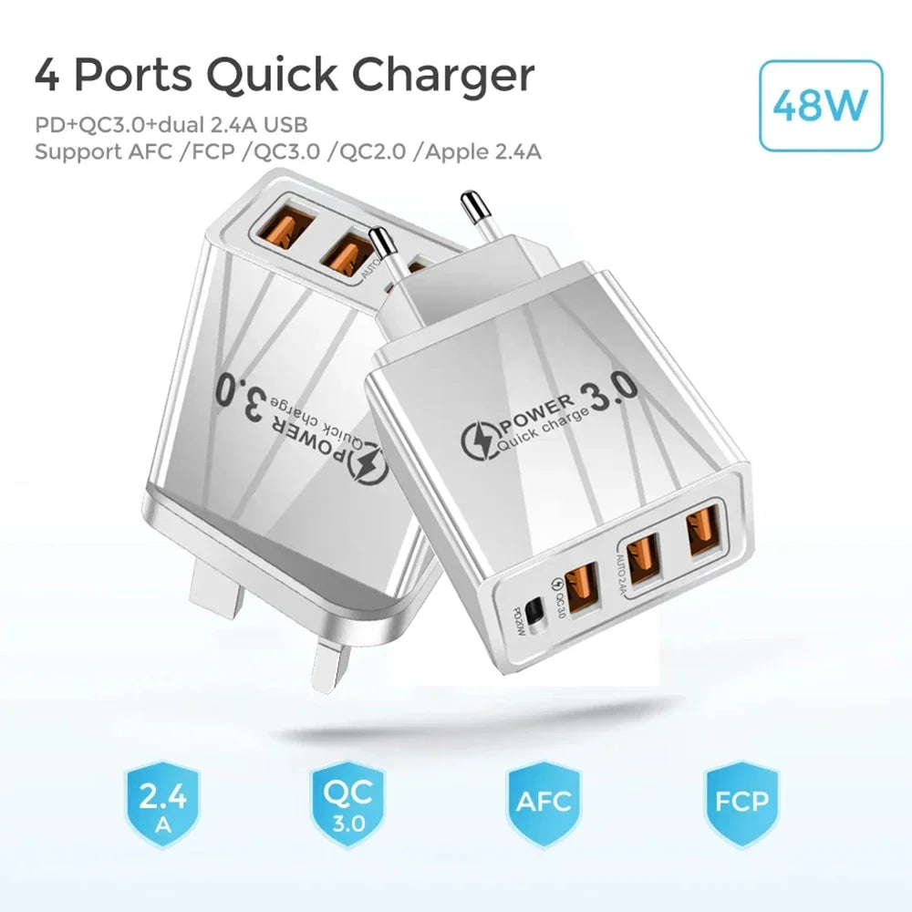 20W USB Charger QC 3.0 Type C PD Fast Charge For iPhone 12 13 Max Samsung S21 Huawei Xiaomi Mobile Phone EU/US Plug Wall Charger
