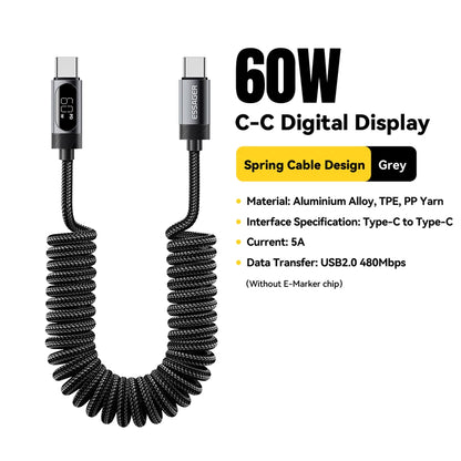 Essager Digital Dispaly USB C Cable For iPhone 17 16 15 Xiaomi Huawei 100W PD Fast Charging For Macbook iPad Type C to C Cable