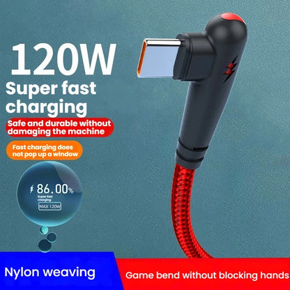 HOMEFISH 120W Braided 90 Degree Right Angle Fast Charging Cable for Type-C Devices High-Speed Data_