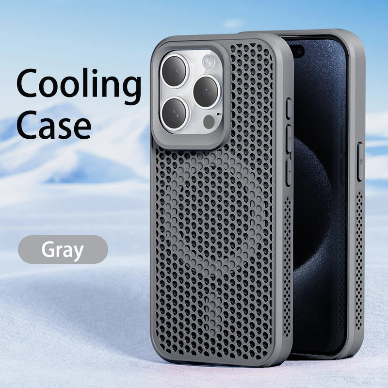 Cooling Heat Dissipation Magsafe Magnetic Phone Case For iPhone 16 14 15 13 12 11 Pro Max Plus Breathable Grid Hard Back Cover