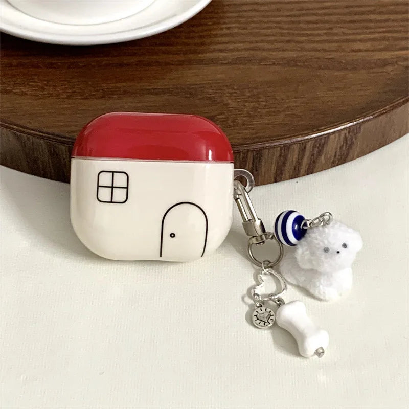of Korea ins Creative Red Small House with Pendant Earphone Cover Case for AirPods 1 or 2 3 4 Pro 2 Bluetooth Headset Case