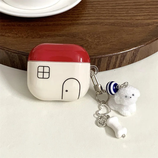 of Korea ins Creative Red Small House with Pendant Earphone Cover Case for AirPods 1 or 2 3 4 Pro 2 Bluetooth Headset Case