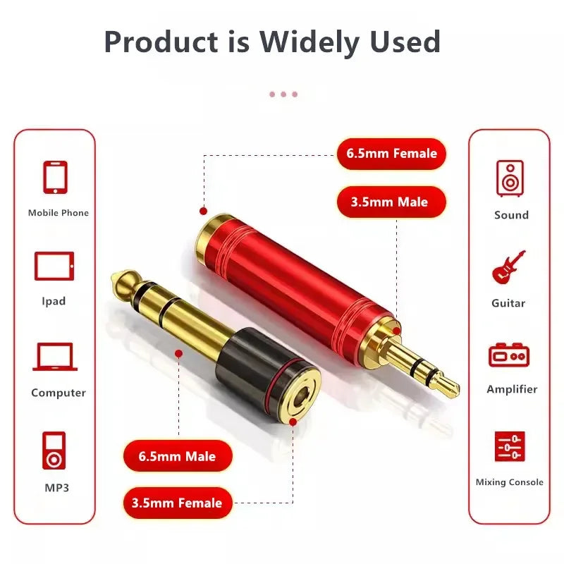 3.5mm To 6.35mm Female Headphone Adapter 6.5 3.5 Connectors Earphones Microphone Speaker Guitar Conversion Plug Audio Converter