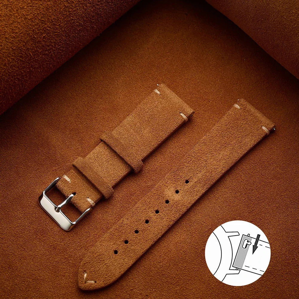Wristband 20mm 22mm 4mm 16mm 18mm Quick Release Soft Suede Strap Brown Watch Bands Calfskin Bracelet Women&Men Accessories