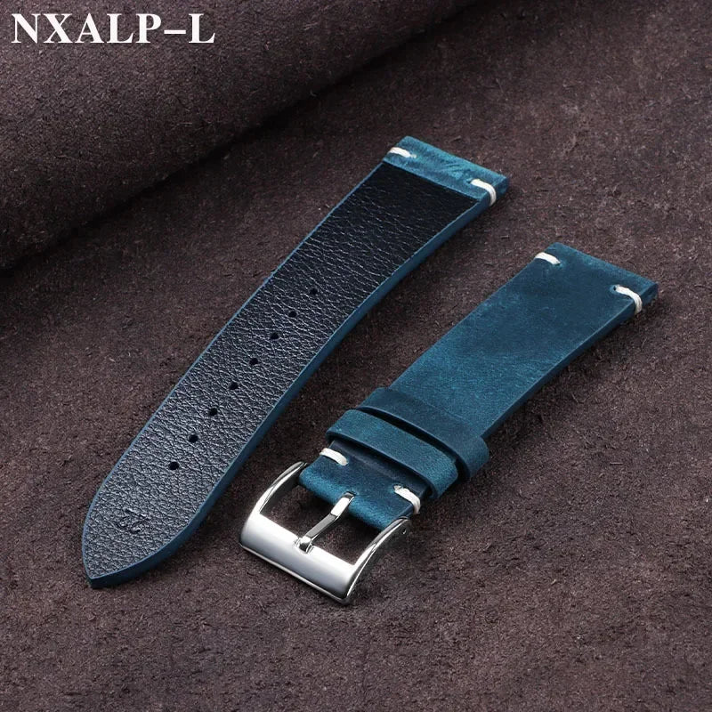 Vintage Oil Wax Leather Watch Band 18mm 20mm 21mm 22mm Handmade Stitching Cowhide Strap for Omega for Seiko Smartwatch Wristband