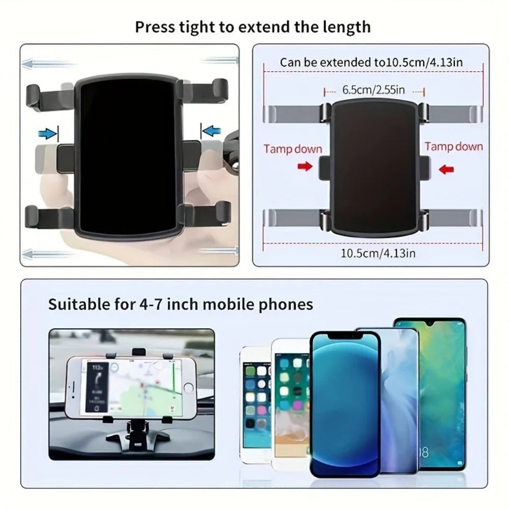 360° Rotatable Car Phone Holder Universal Dashboard Easy Clips Mount Stand Cellphone Holder for GPS Navigation Car Accessories