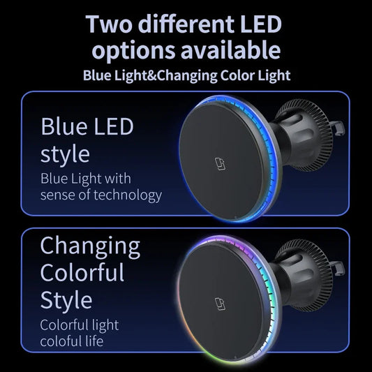 RGB Magnetic Car Wireless Charger For iPhone 12 13 14 15 Pro Max Mini Macsafe Car Phone Holder Stand Mount Fast Charging Station