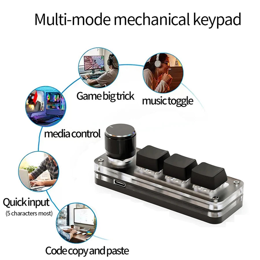 Macro Mechanical Keyboard RGB Mini Gaming Custom Programming Knob Keypads 3 Keys For Photoshop