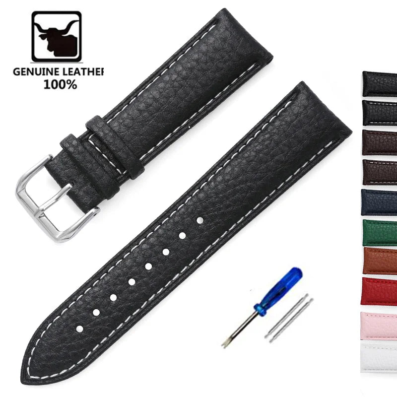 Litchi Pattern Soft Leather Watch Band Bracelet 14mm 16mm 18mm 20mm 22mm Replacement Wrist Straps Watchbands