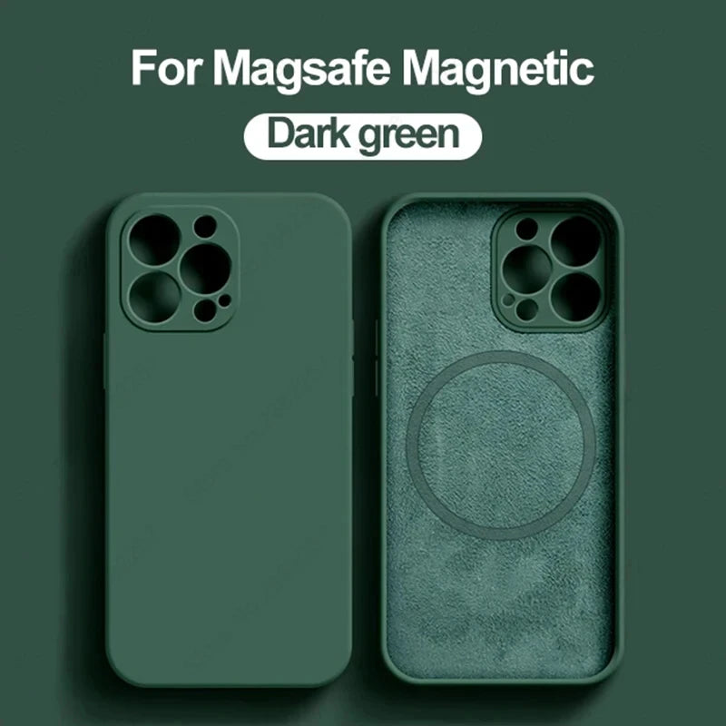 Original Liquid Silicone Magnetic Case For iPhone 11 13 12 14 15 Pro Max Plus For Magsafe Case Wireless Charge Cover Accessories