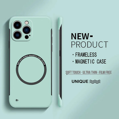 【Iron Plate Glue on Surfce 】Ultra Thin Hard Magnetic Frameless Phone Case For iPhone 15 14 Pro Max 13 12 Mini 11 Pro Max Cover
