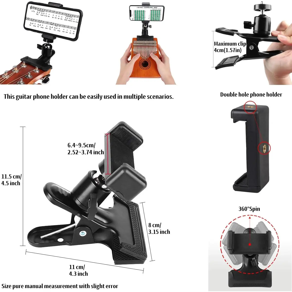 Miwayer Guitar Phone Holder Mount 360 Rotation /for Live Broadcast Video Recording /for Bass/Ukulele/Guitar Accessories