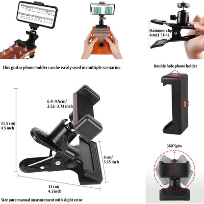 Miwayer Guitar Phone Holder Mount 360 Rotation /for Live Broadcast Video Recording /for Bass/Ukulele/Guitar Accessories