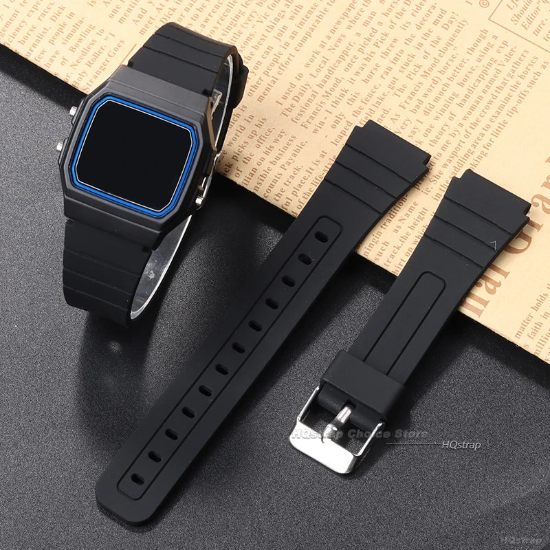 18mm Silicone Watch Strap for Casio W800H Soft Watchband Black Rubber Bracelet for SGW400 F91W F84 F105/108/A158/168 AE1200/1300