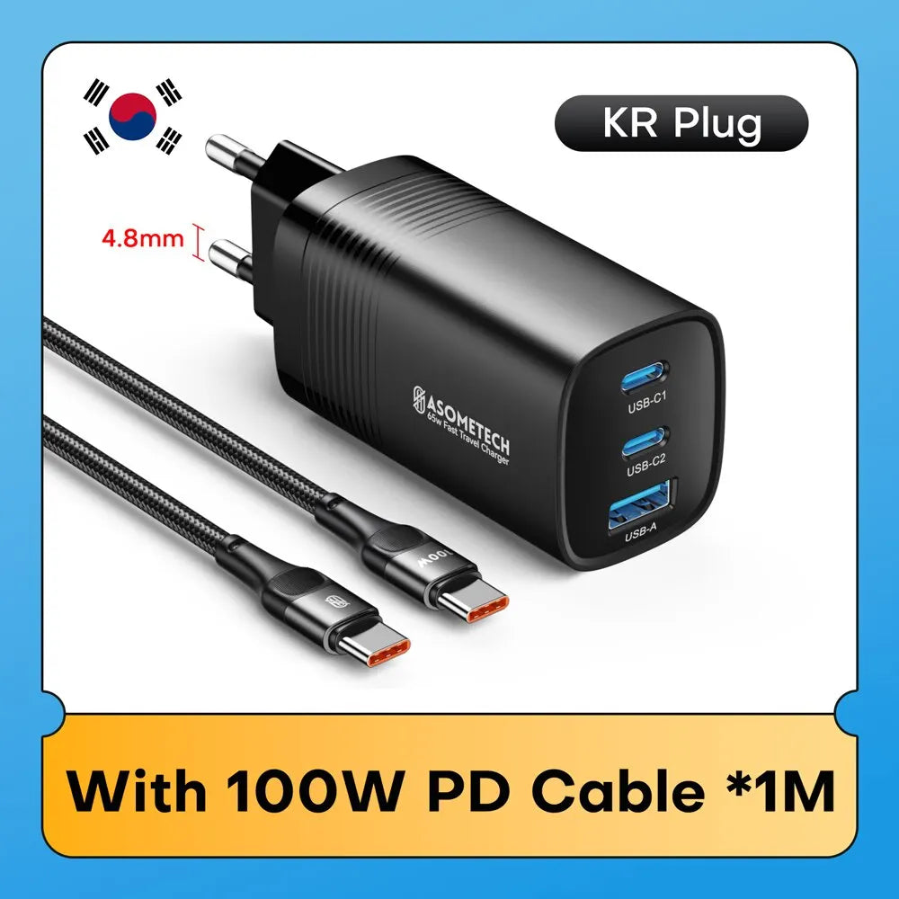 ASOMETECH GaN USB Type C Charger 65W 45W PPS PD QC4.0 Quick Charger For Macbook Laptop IPAD Tablet iPhone 14 Samsung S23 Ultra