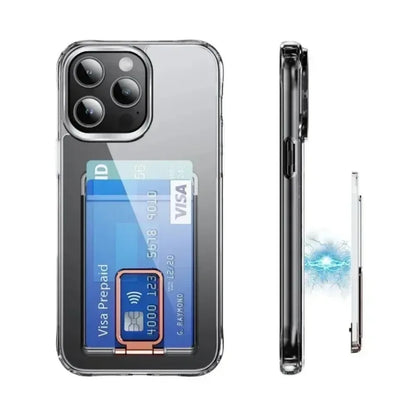 For Magsafe Wallet Magnetic Clear Case For iPhone 16 Pro Max 15 14 13 12 11 Strong Adsorption Magnet Fold Stand Slot Card Holde