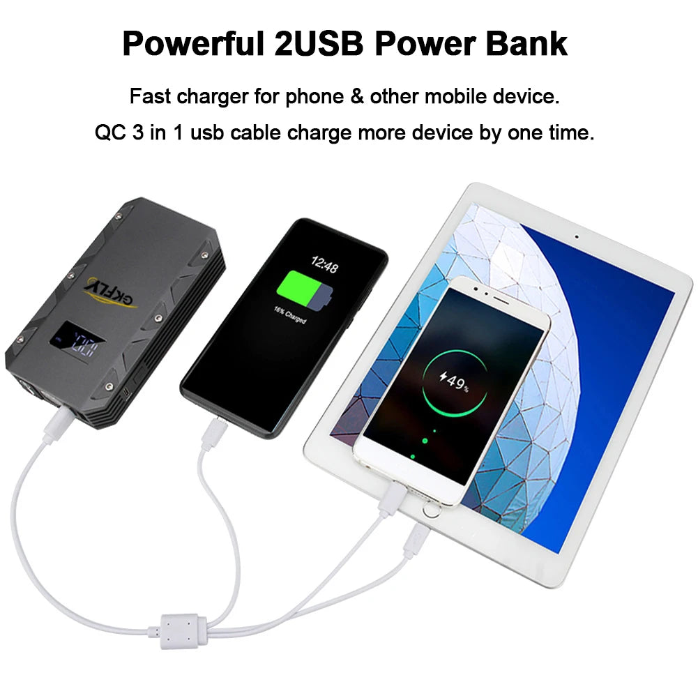 GKFLY Car Jump Starter Portable Power Bank 9000A/5000A/3000A Starting Device Car Booster Battery For Petorl Diesel Car