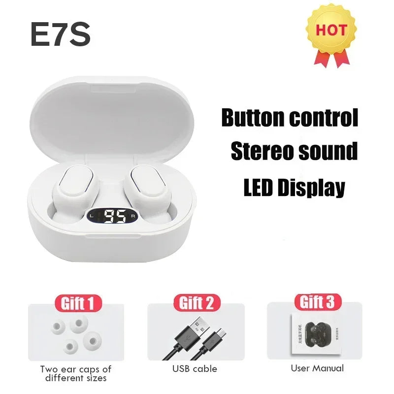 E7S TWS Wireless Headphone Bluetooth Earphone Control Sport Headset Waterproof Mic Music Earphones Work for Smartphone