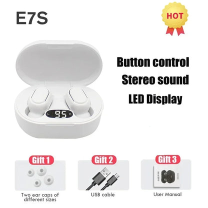 E7S TWS Wireless Headphone Bluetooth Earphone Control Sport Headset Waterproof Mic Music Earphones Work for Smartphone