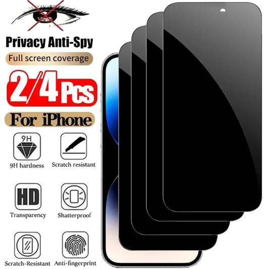 2/4 Privacy Screen Protector For iPhone 17 Pro Max Anti-Spy Glass For iPhone 16 15 14 13 12 11 Pro Max Privacy Film iPhone 17