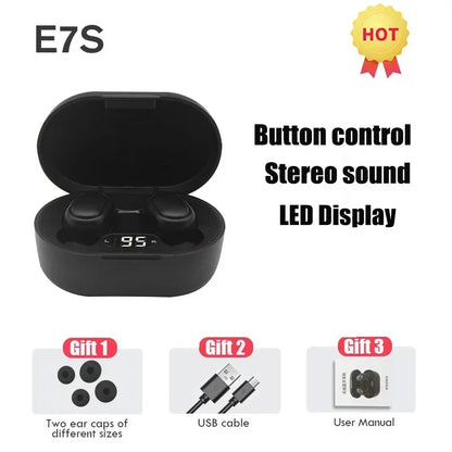 E7S TWS Wireless Headphone Bluetooth Earphone Control Sport Headset Waterproof Mic Music Earphones Work for Smartphone