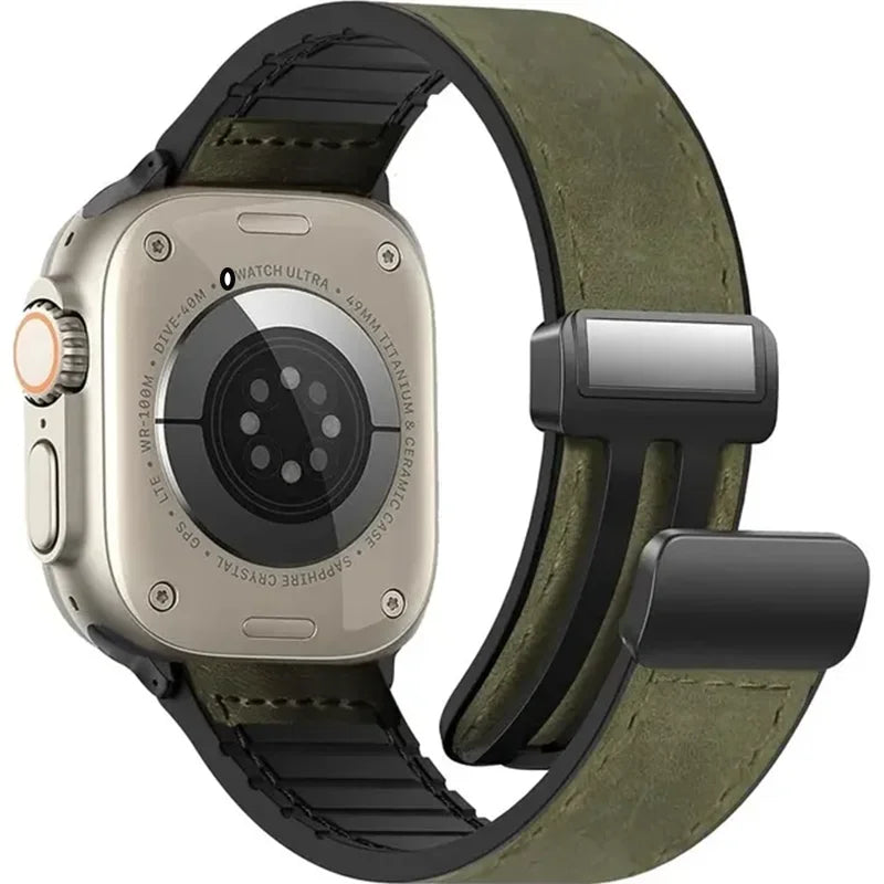 Leather Strap For Apple Watch Band 49mm 44 45 42mm 40 46 38 41mm Magnetic Bracelet Correa Men IWatch Ultra Series 10 9 8 7 SE 6