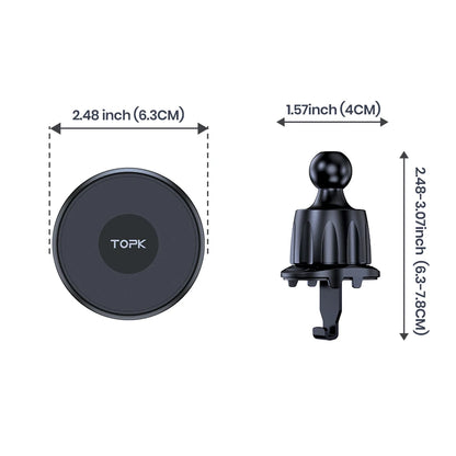 TOPK Magnetic Car Holder FOR Magsafe FOR Phone, 20 Powerful Magnets Metal Hook Vent Clip, Single-Hand Operation Universal Mount