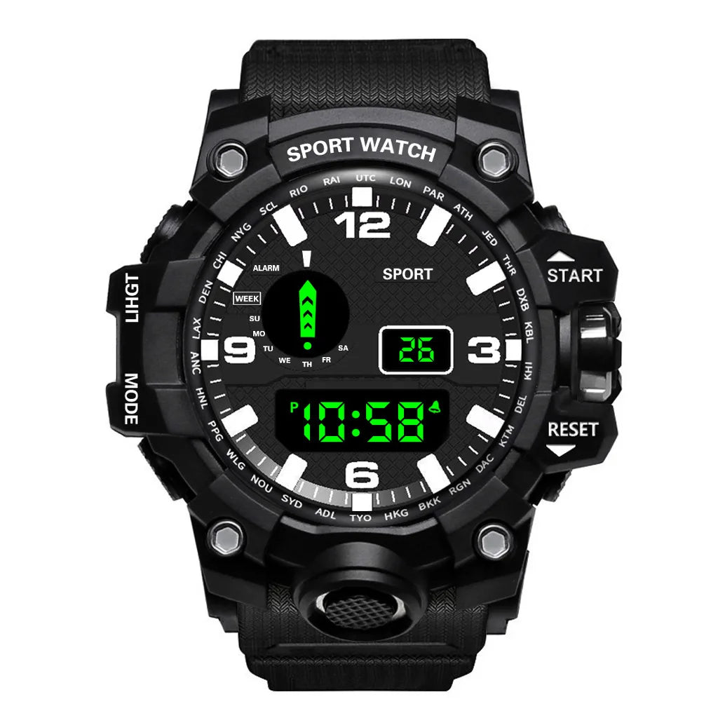 Fashion Men's Watch Sports Electronic Wristwatch Large dial Multifunctional Waterproof Luminous Alarm Kids Male's Military Watch