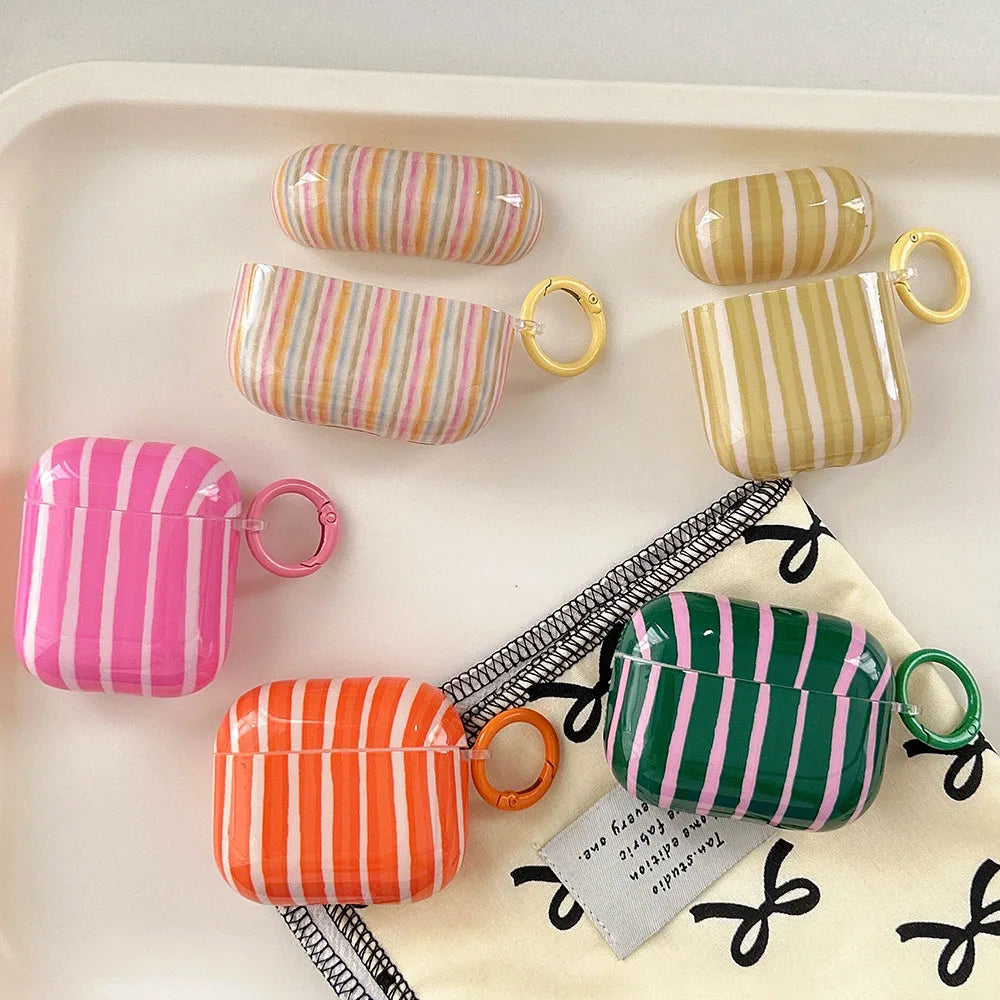 Summer Dopamine Simple Color Collision Stripes Splicing Soft Earphone Case For AirPods 4 2024 Cover For AirPods 1 2 3 Pro 2 2nd