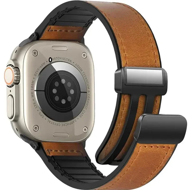 Leather Strap For Apple Watch Band 49mm 44 45 42mm 40 46 38 41mm Magnetic Bracelet Correa Men IWatch Ultra Series 10 9 8 7 SE 6